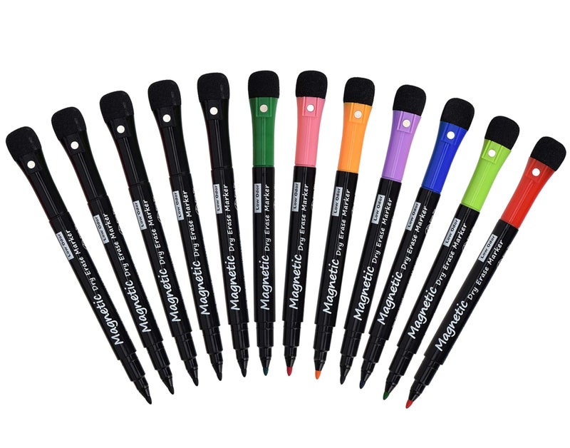 Browill Magnetic Dry Erase Markers, Fine Tip Low Odor Whiteboard Markers for Kids & School, Work On White board & Calendar, Refrigerator (12 Pack) - Image 1